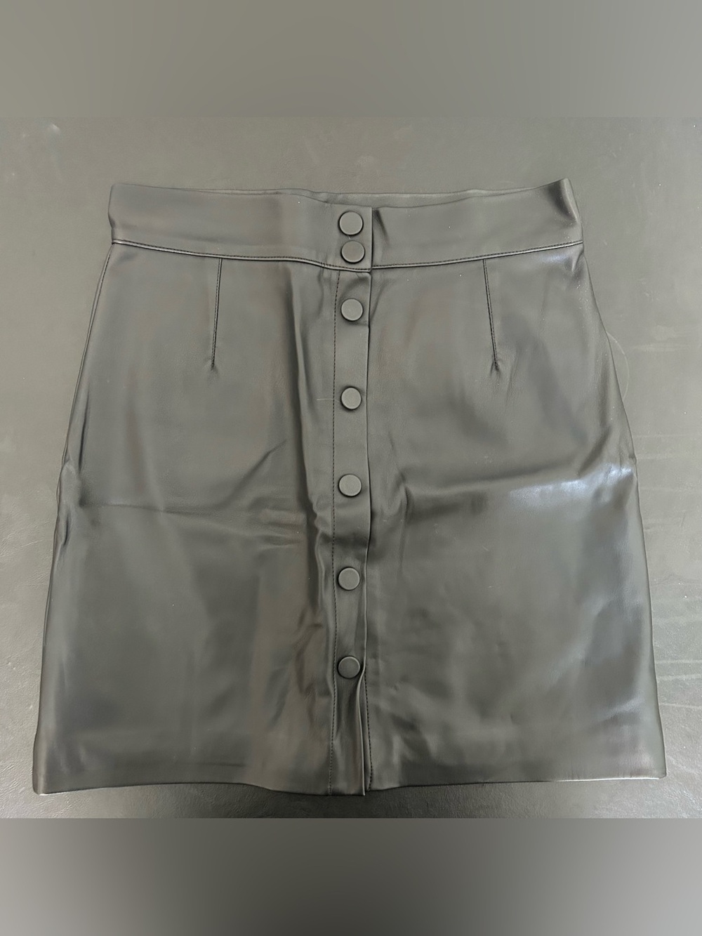 H&M Black Faux Leather Button-Front Mini Skirt